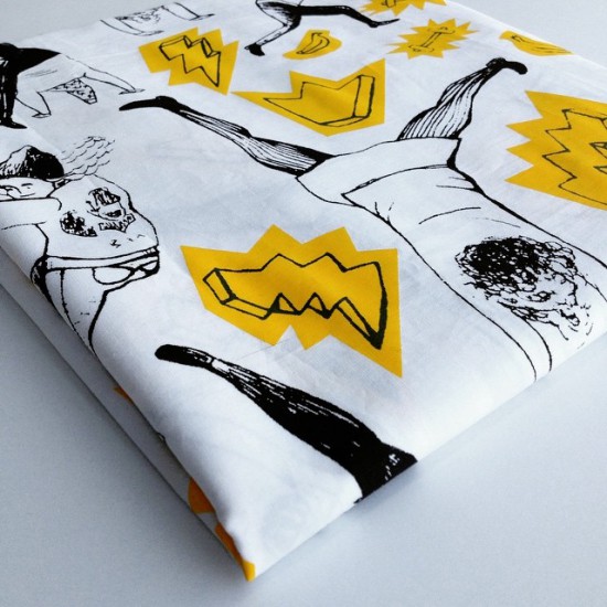 Pierońskie Figle Series – yellow | screenprint on cotton | 100×400 cm